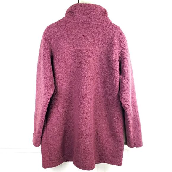 Women's Columbia NWT Purple Maroon Fleece Long Midi Button Up Jacket SZ 2XL - Picture 2 of 11